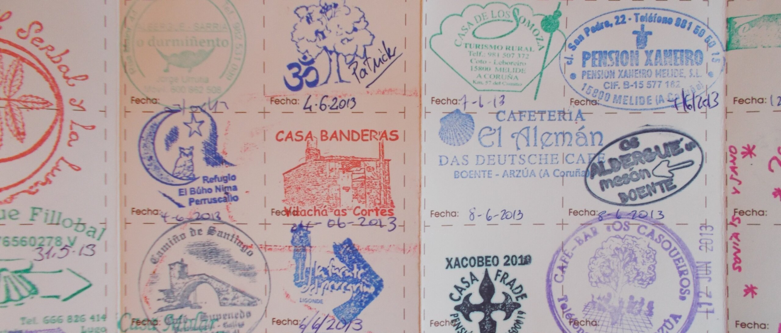Photo of stamps, or sellos, from the Camino Francés route of the Camino de Santiago in Spain
