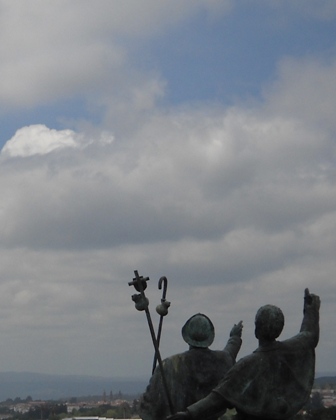 Photo of pilgrim statues at Monte de Gozo, Camino de Santiago, Spain